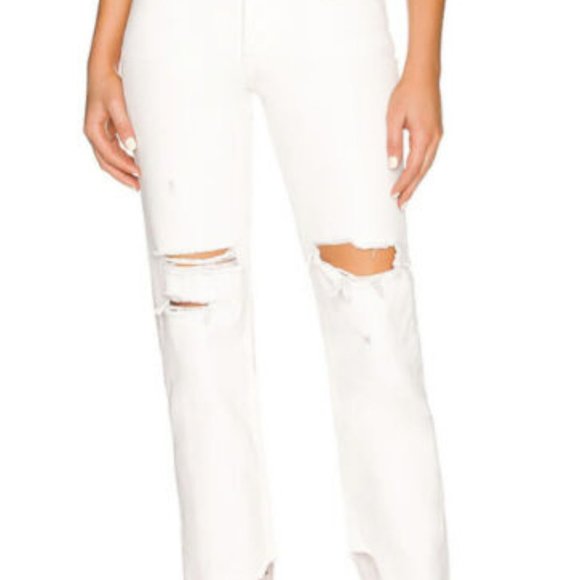 We the Free People Women Tapered Baggy Jeans White Sz 30 Distressed Hi-Rise NWT - Picture 1 of 12